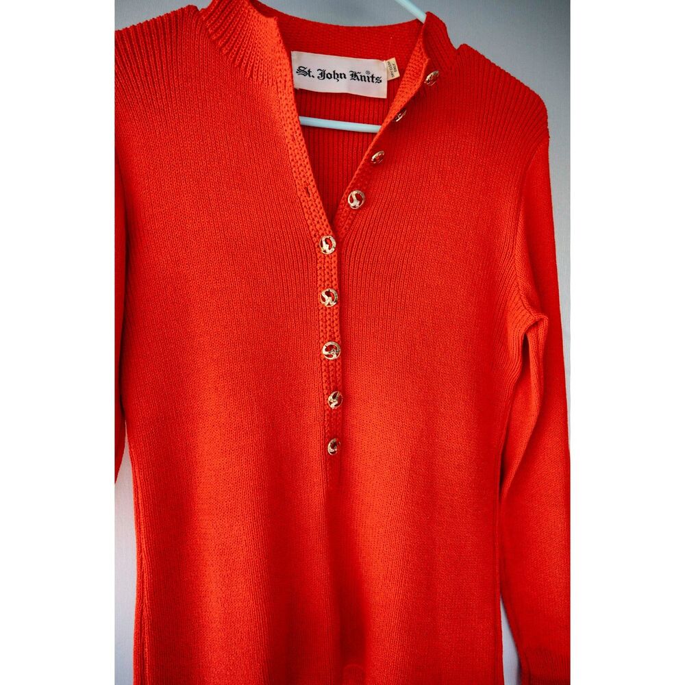 Vintage 1970's St John Knit Red Orange Gold Button Heavy Sweater Top S - Picture 7 of 10
